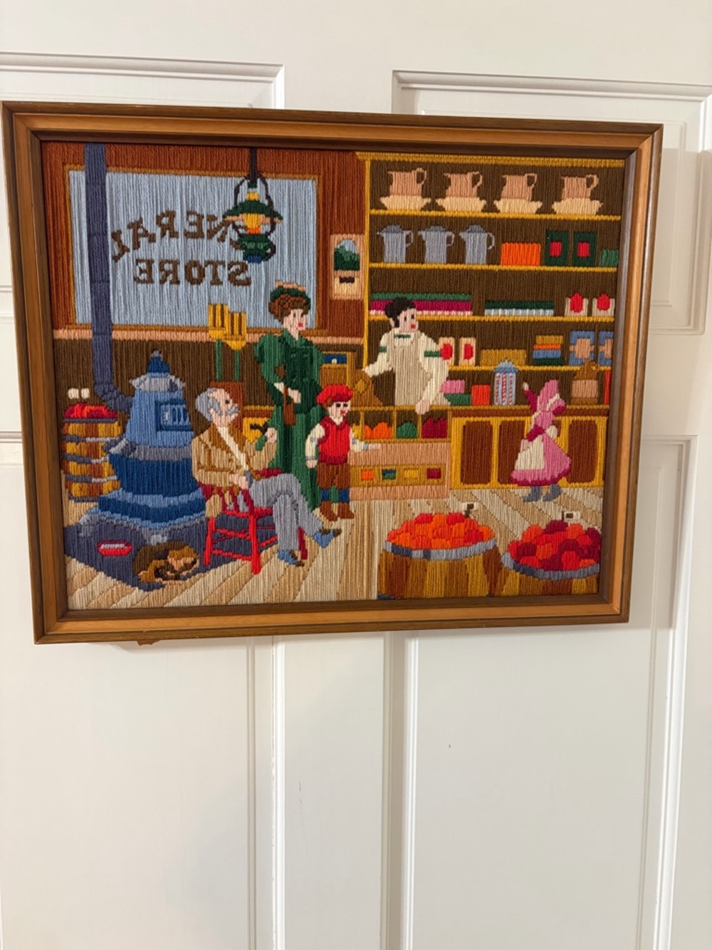 Vintage Framed Needlepoint “General Store” 21.5” x 17.5”